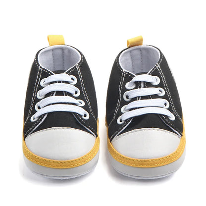 Meckior Colorblocking Baby Boys Girls Canvas Soccer Shoes Baby Sneakers Lace Up Soft Sole Anti Slip Newborn Toddler Shoes