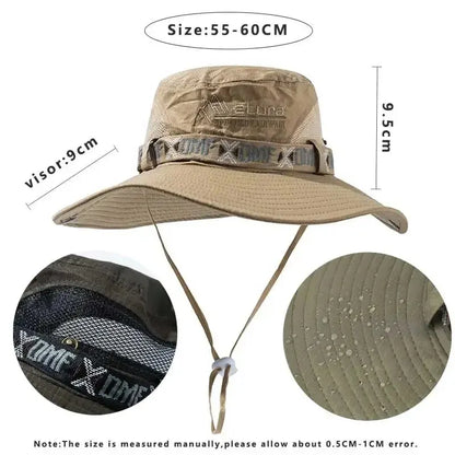 Summer Men Bucket Hat Outdoor UV Protection Wide Brim Panama Safari Hunting Hiking Hat Mesh Fisherman Hat Beach Sunscreen Cap