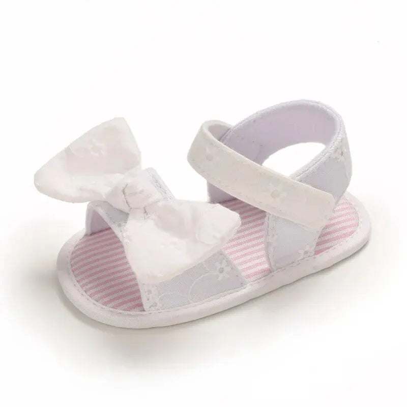 Meckior Summer Cute Bowknot Toddler Girl Shoes Canvas Newborn Garden Sandals Baby Anti-slip Soft Baby Girls Shoes 0-18M