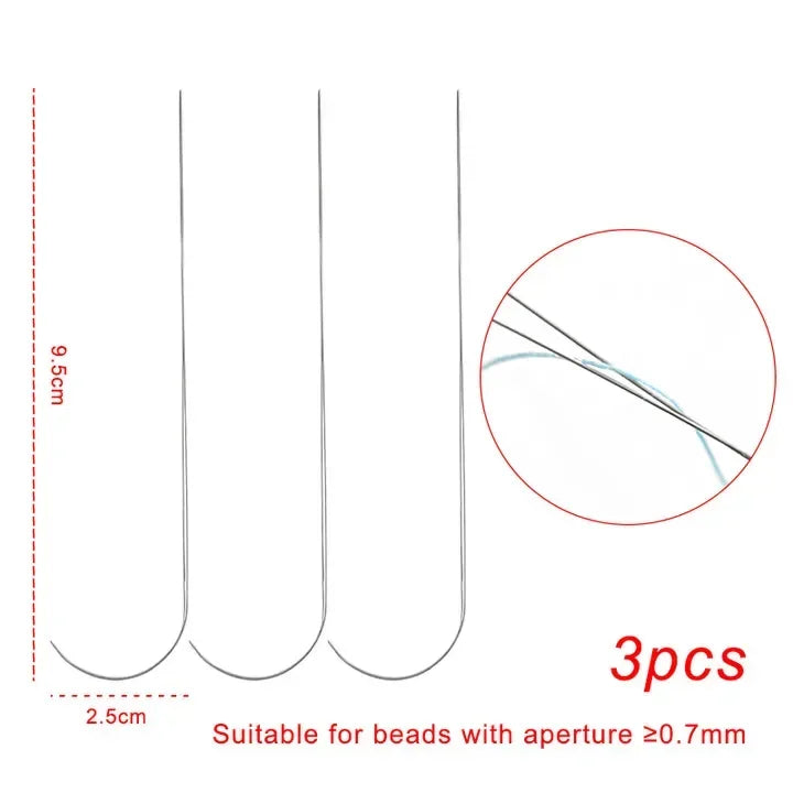 3pcs/set Curved Beading Needles Stainless Bead Spinner Needle Thin Bead Needles for DIY Craft Jewelry Making Sewing Supplies