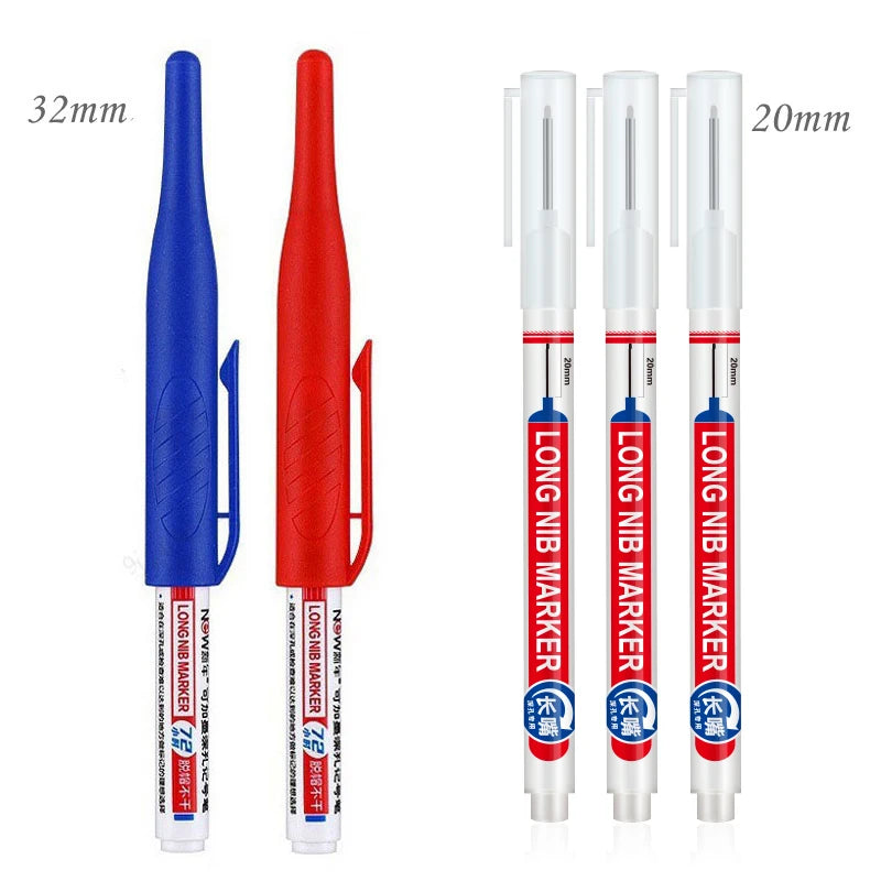 4/5Pcs 20+32mm Deep Hole Marker Pens Bathroom Waterproof Bathroom Woodworking Decoration Multi-purpose Long Head Oil Markers Pen