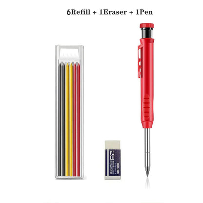 Solid Carpenter Pencil Set With 6 Refill Leads Built-in Sharpener Marking Tool Woodworking Deep Hole Mechanical Pencils