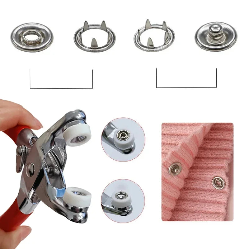 50/100Set 9.5mm Metal Prong Snap Button Press Button Studs Fasteners Hollow Prong Ring for Clothes Garment Sewing Bags Shoes