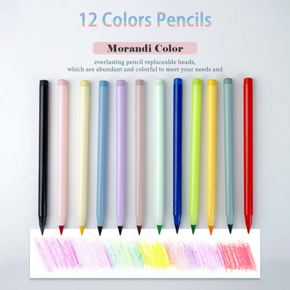 12Colors/set Morandi Colored Everlasting Pencils Unlimited Eternal Writing Pencil Erasable Colorful Pen No Ink Pen Stationery