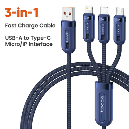 6A 3in1 Fast Charging Cable USB Type C Type-C Mobile Phone Cable for iPhone X Xiaomi Oneplus Realme Poco USB Micro Cables