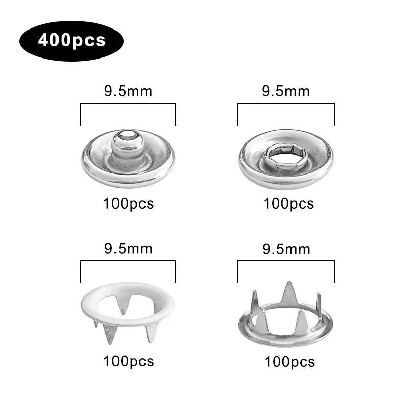 50/100Set 9.5mm Metal Prong Snap Button Press Button Studs Fasteners Hollow Prong Ring for Clothes Garment Sewing Bags Shoes