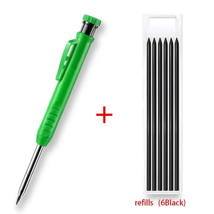 Solid Carpenter Pencil With Refill Lead And Built-in Sharpener For Deep Hole Mechanical Pencil Scribing Marking Woodworking Tool