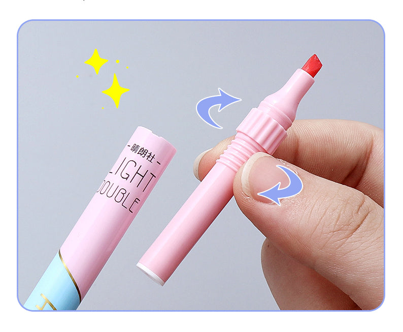 KissButy 6Pcs/Set Highlighter Pen Set Double headed Kawaii Fluorescence Colour School Supplies Marker Stationery