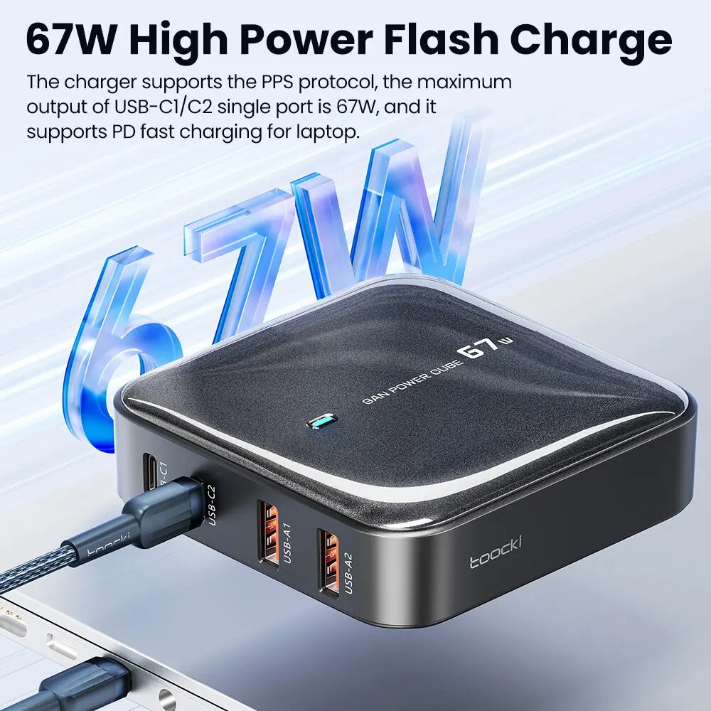 Charger Charging Station Multi Port 67W GaN USB Charger Desktop Type C PD QC Quick Charge For iPhone MacBook Pro Xiaomi