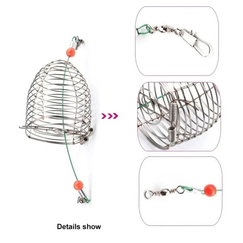 Fishing Cage Fishing Stainless Steel Bait Cage Basket Feeder Holder Fishing Lure Cage 3 Sizes S/M/L Fishing Feeder Cage