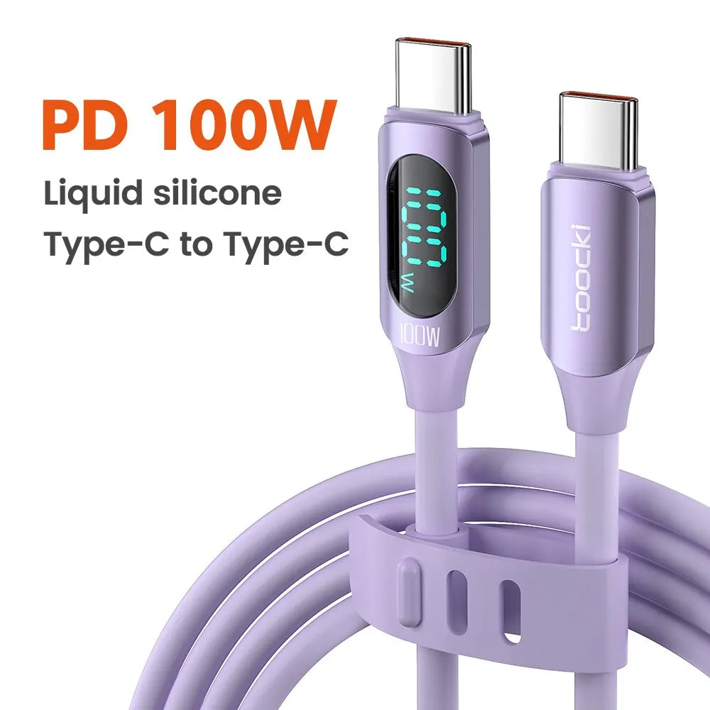 100W USB C To Type C Cable 5A PD Fast Charge Charger Type C LED Display Cable For Macbook Xiaomi Huawei Samsung Cable