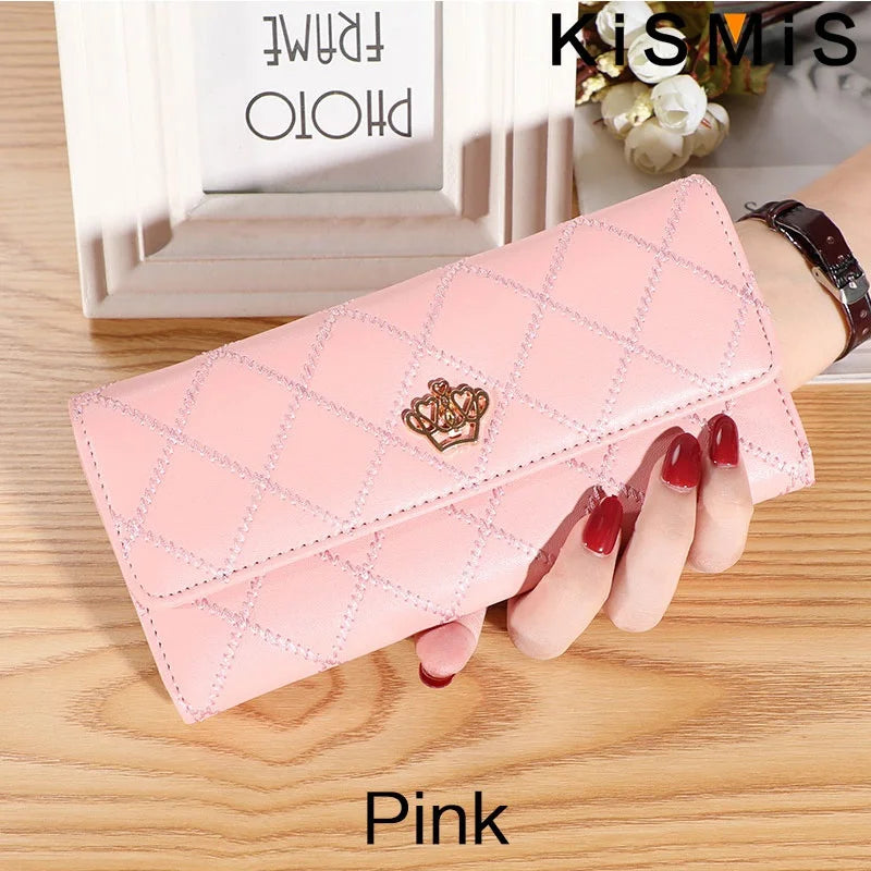 Wallets for Women Cute Pink Pocket Womens Wallets Purses Plaid PU Leather Long Wallet Hasp Phone Bag Money Coin Pocket Ca