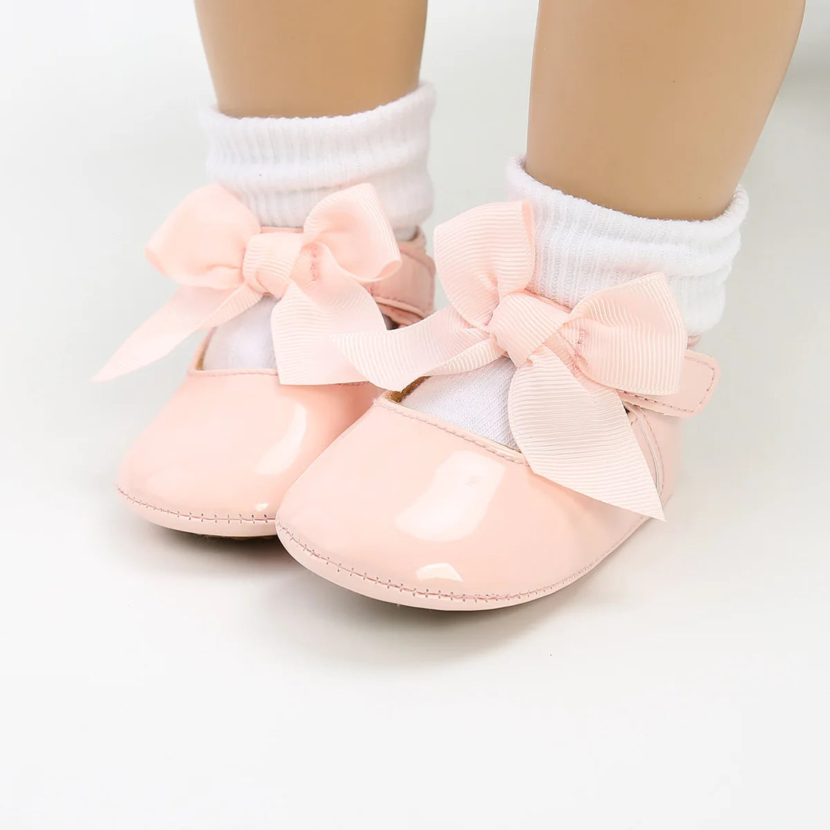 Meckior Baby Shoes Bowknot Rubber Sole Anti-slip PU Ballet Slippers Baby Girl Dress Shoes First Walker Toddler Crib Shoes