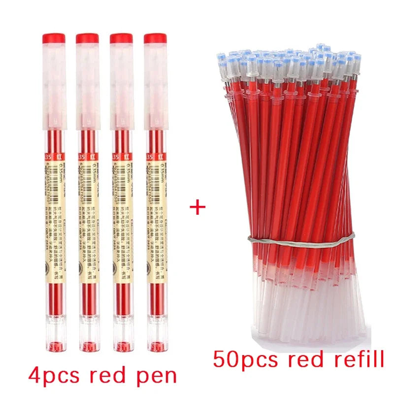 54Pcs/Set 0.35mm Gel Pens Office School Exam Sign Ballpoint Pen Blue Red Black Ink Replaceable Pen Refill Rods Kawaii Stationery