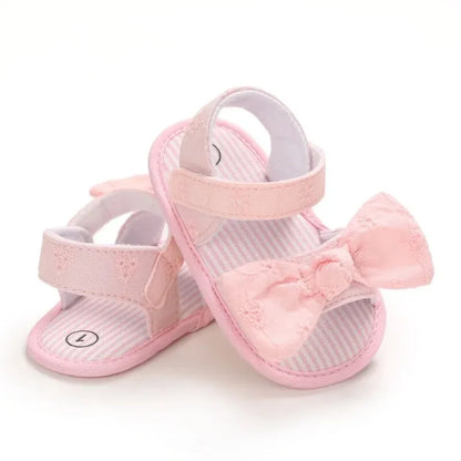 Meckior Summer Cute Bowknot Toddler Girl Shoes Canvas Newborn Garden Sandals Baby Anti-slip Soft Baby Girls Shoes 0-18M