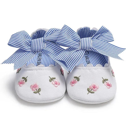 Meckior New Printed Baby Girl Shoes Bowknot Soft Sole Anti-slip Shallow Baby Girls Princess Shoes First Walker Crib Shoes