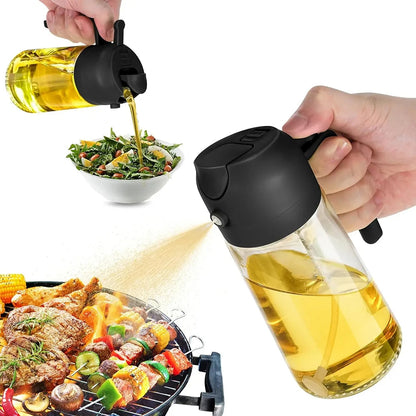 New 470ml Oil Spray Pot 2-in-1 Plastic Household Kitchen Oil Bottle Nebulizing Mist Filling Cooking Oil Spray Pot Dual Use