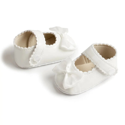 Meckior Classic PU Leather Girl Baby Shoes Bowknot Princess Flat Non-Slip Cotton Bottom Walking Newborn Crib Dress Shoes 0-18M