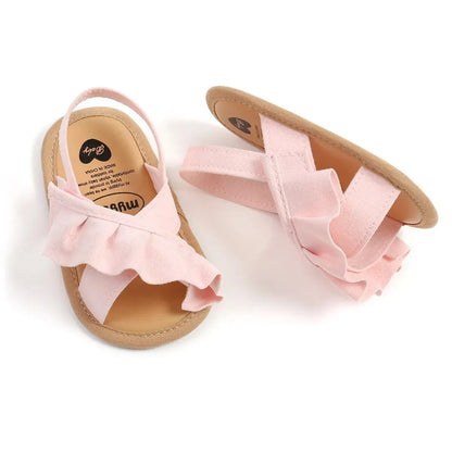 Meckior Summer Baby Sandals Baby Girl Shoes Princess Flat Sole Non-slip Toddler First Walker Crib Shoes Newborn Canvas Slippers