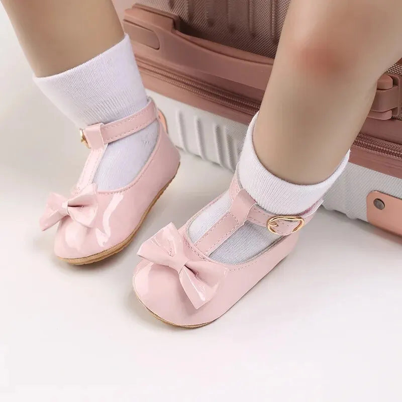 Meckior 2024 New Baby Girls Shoes Princess Choreography Cute Bow PU Anti-slip Soft Rubber Bottom First Walker Toddler Crib Shoes