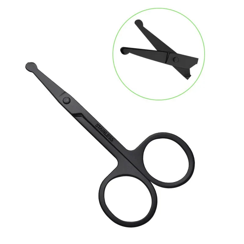 Unisex Stainless Steel Black Round Head Safe Nose Hair Scissors (Do Not Hurt Nose)