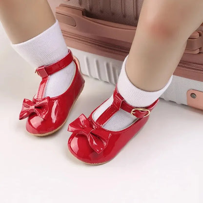 Meckior 2024 New Baby Girls Shoes Princess Choreography Cute Bow PU Anti-slip Soft Rubber Bottom First Walker Toddler Crib Shoes