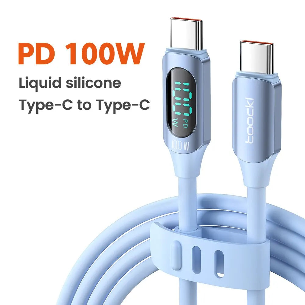 100W USB C To Type C Cable 5A PD Fast Charge Charger Type C LED Display Cable For Macbook Xiaomi Huawei Samsung Cable