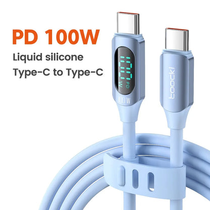 100W USB C To Type C Cable 5A PD Fast Charge Charger Type C LED Display Cable For Macbook Xiaomi Huawei Samsung Cable