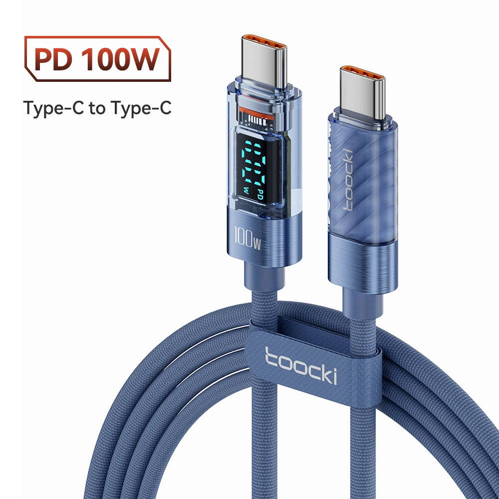 Type C to Type C Cable 100W PD Display Fast Charging Charger USB C to USB C Transparent Cable For Xiaomi Macbook