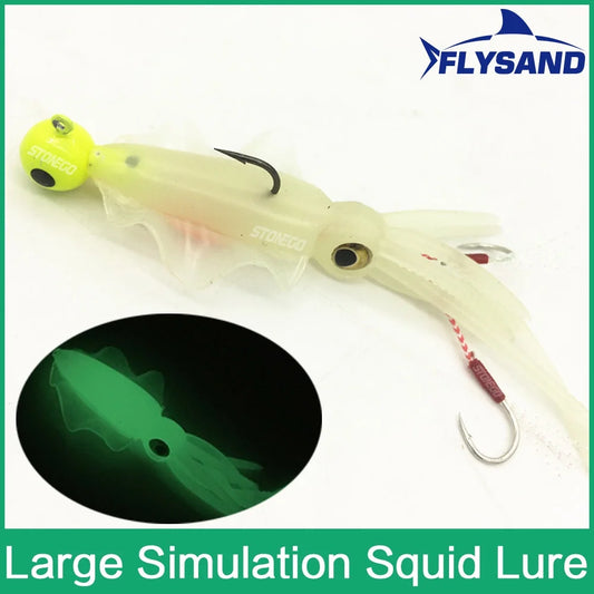 Luminous Octopus Squid Skirt Sea Fishing Wobbler Bait Squid Jig Fishing Tuna Lure Jig Head Hook 130mm Fishing Bait