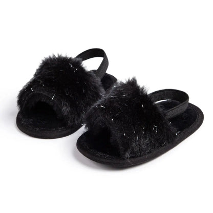 Meckior Baby Boys Girls Sandals Fluffy Baby Shoes Newborn Cotton Soft Sole Anti-Slip Toddler First Walkers Baby Slippers Indoor