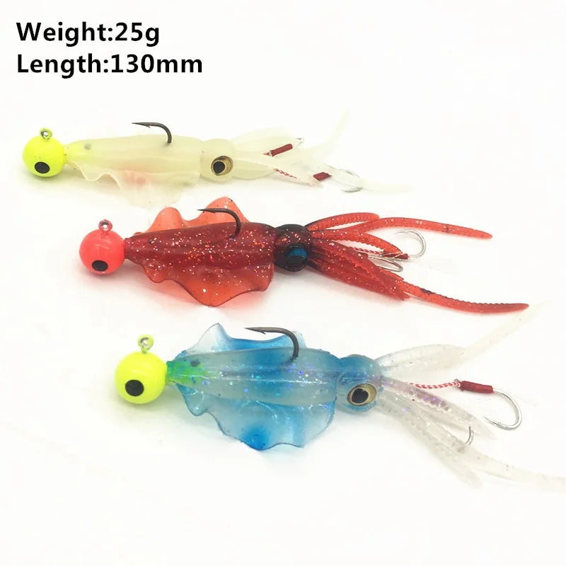 Luminous Octopus Squid Skirt Sea Fishing Wobbler Bait Squid Jig Fishing Tuna Lure Jig Head Hook 130mm Fishing Bait