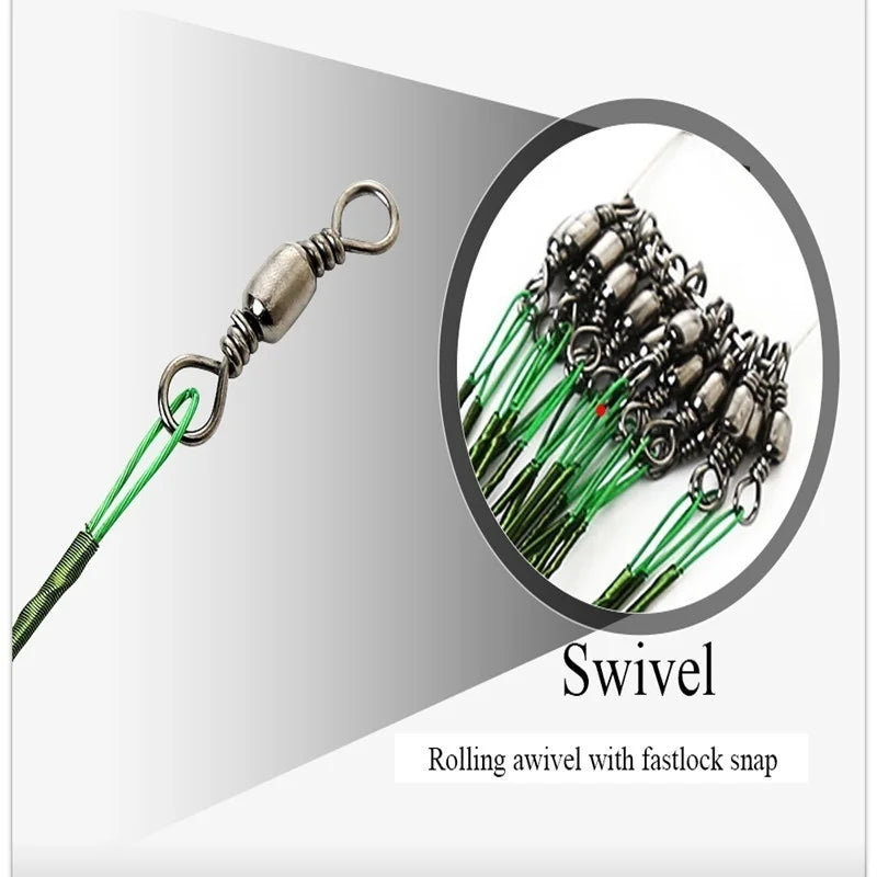 Anti Bite Steel Fishing Line Steel Wire Leader With #1 Hook With Swivel 50LB 20Pcs/Bag 3 Colors Fishing Tackle Gear