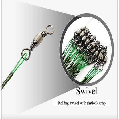 Anti Bite Steel Fishing Line Steel Wire Leader With #1 Hook With Swivel 50LB 20Pcs/Bag 3 Colors Fishing Tackle Gear