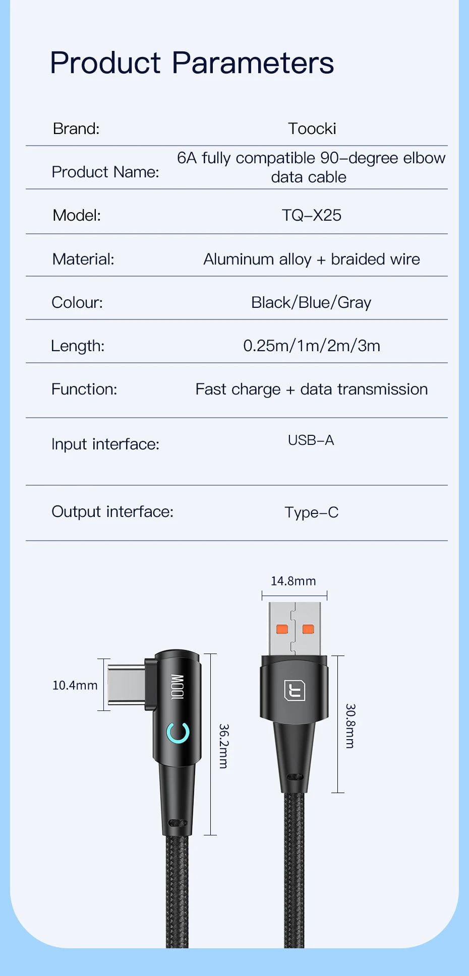 6A USB C Cable 90 Degree For OPPO 100W Fast Charging Cord For Honor Huawei Oneplus Realme Charger Data Wire