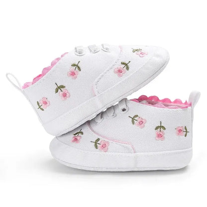 Meckior Newborn Baby Girl Casual Canvas Shoes Flower Cotton Sole Non-slip Baby Shoes Female Infant First Walkers Crib Shoes