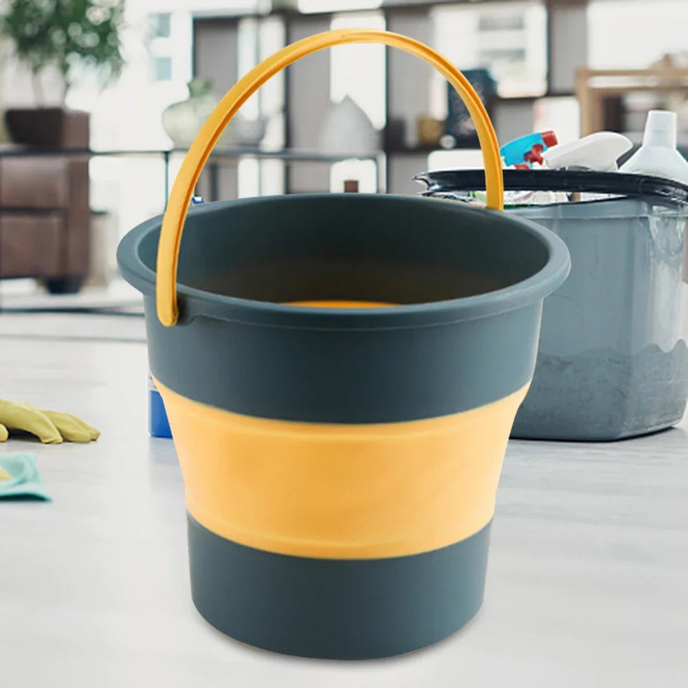 5/10L Folding Portable Bucket with Cover Car Wash Fishing Bathroom Tool Silicone Bucket Outdoor Camping Household Supplies