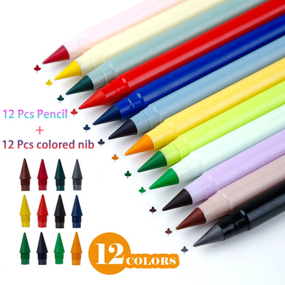 12Colors/set Morandi Colored Everlasting Pencils Unlimited Eternal Writing Pencil Erasable Colorful Pen No Ink Pen Stationery