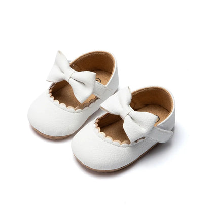 Meckior 2024 New Baby Girls Shoes Bowknot Party Dress First Walker Anti-slip Non-slip Rubber Sole Infants Girl Crib Shoes