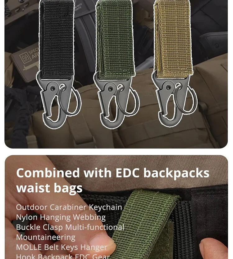 2pcs Tactical Hanging Buckle Molle Nylon Webbing Carabiner Belt Triangle Keychain for Outdoor Climbing Camping Tool Accessory