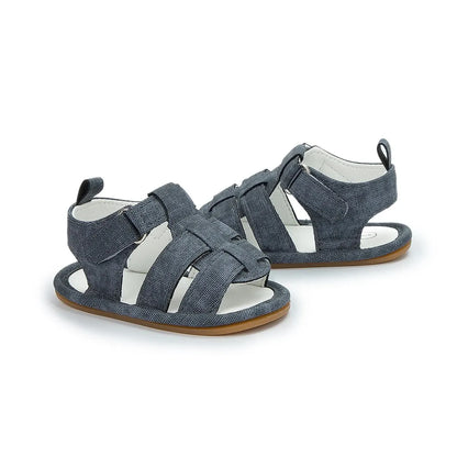 Meckior Baby Boys Sandals Toddler Grey Flats Non-slip Rubber Sole Baby Beach Sandals Crib First Walker Summer Baby Shoes