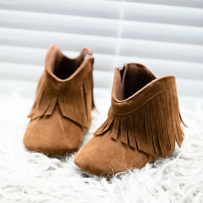 Meckior Baby Booties Vintage Tassel Anti-slip Sole Winter Warm Baby Boys Girls Shoes Snow Booties First Walkers Infant Shoes