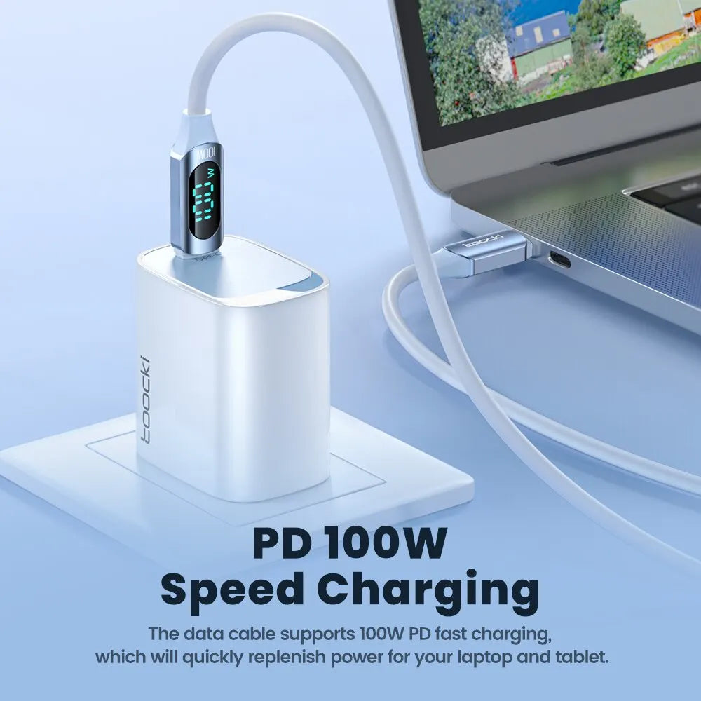 100W USB C To Type C Cable 5A PD Fast Charge Charger Type C LED Display Cable For Macbook Xiaomi Huawei Samsung Cable