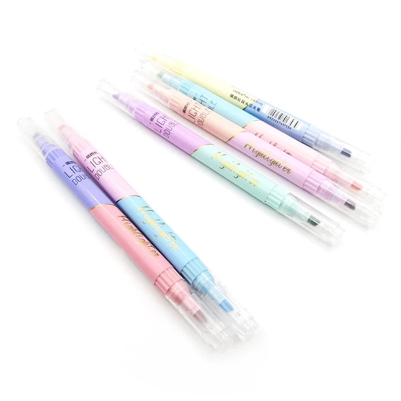 KissButy 6Pcs/Set Highlighter Pen Set Double headed Kawaii Fluorescence Colour School Supplies Marker Stationery