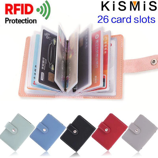 1PC Women Men Leather 26 Slots ID Credit Card Holders RFID Blocking Wallet Case Pocket Bag