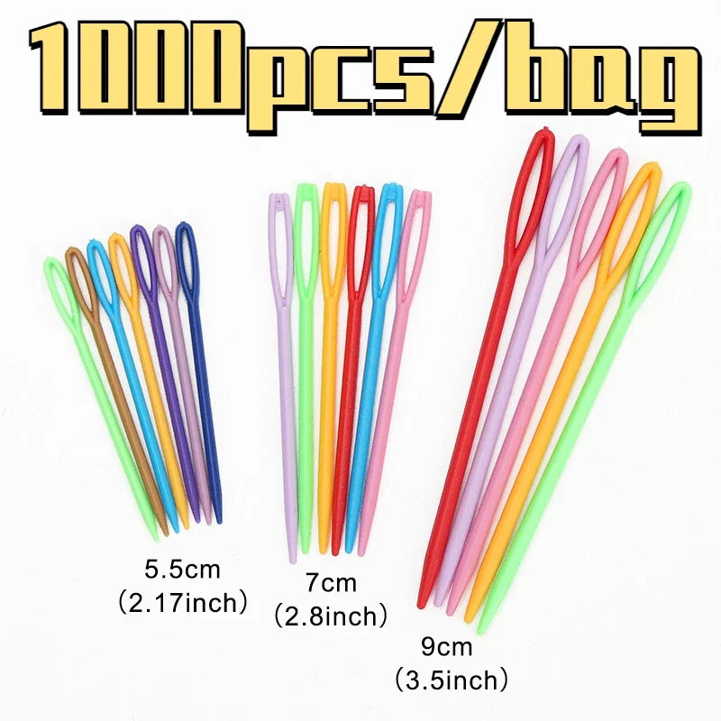 1000pcs 5.5/7cm Plastic Sewing Needles Wool Embroidery Weaving Needles for Crafts Clothing Shoes DIY Kniting Crochet Hooks