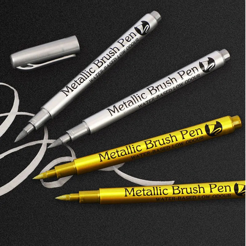 6Pcs Metallic Marker Pens Permanent Gold Silver Paint Markers for Art Rock Painting,DIY Photo Album, Crafts,Ceramics, Metal