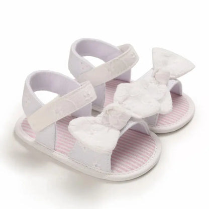 Meckior Summer Cute Bowknot Toddler Girl Shoes Canvas Newborn Garden Sandals Baby Anti-slip Soft Baby Girls Shoes 0-18M