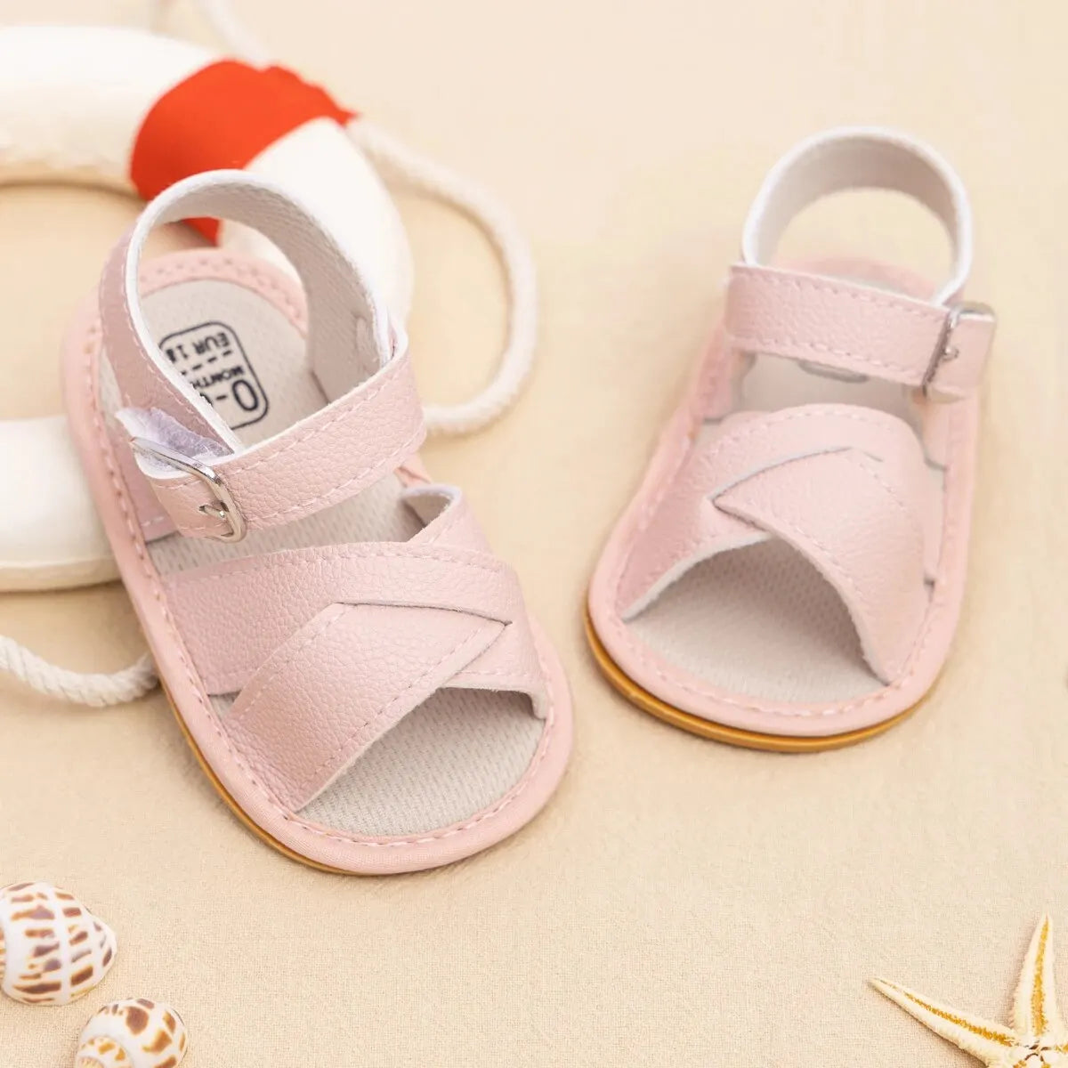 Meckior Newborn Baby Sandals Flats PU Leather Rubber Sole Anti-Slip First Walker Toddler Baby Girl Shoes Summer Infant Shoes