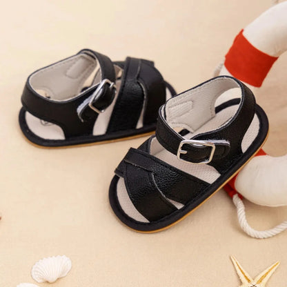 Meckior Newborn Baby Sandals Flats PU Leather Rubber Sole Anti-Slip First Walker Toddler Baby Girl Shoes Summer Infant Shoes